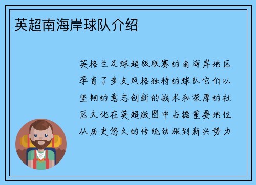 英超南海岸球队介绍